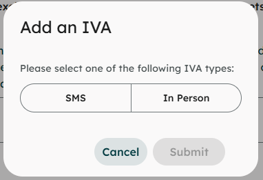 Screenshot of contact method selection for account verification in the GHGA Data Portal – SMS or In-Person – as described in the text above.